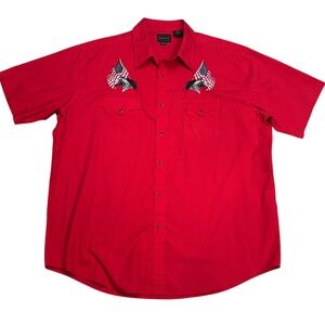High Noon Red 2 Embroidered Mustang USA Flag Detailed Pearl Snap Rodeo Shirt 2XL